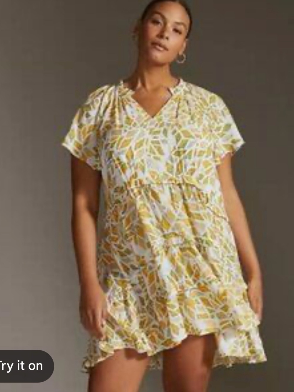 Anthropologie Mosaic Print Tiered Mini Dress with Flutter Sleeves